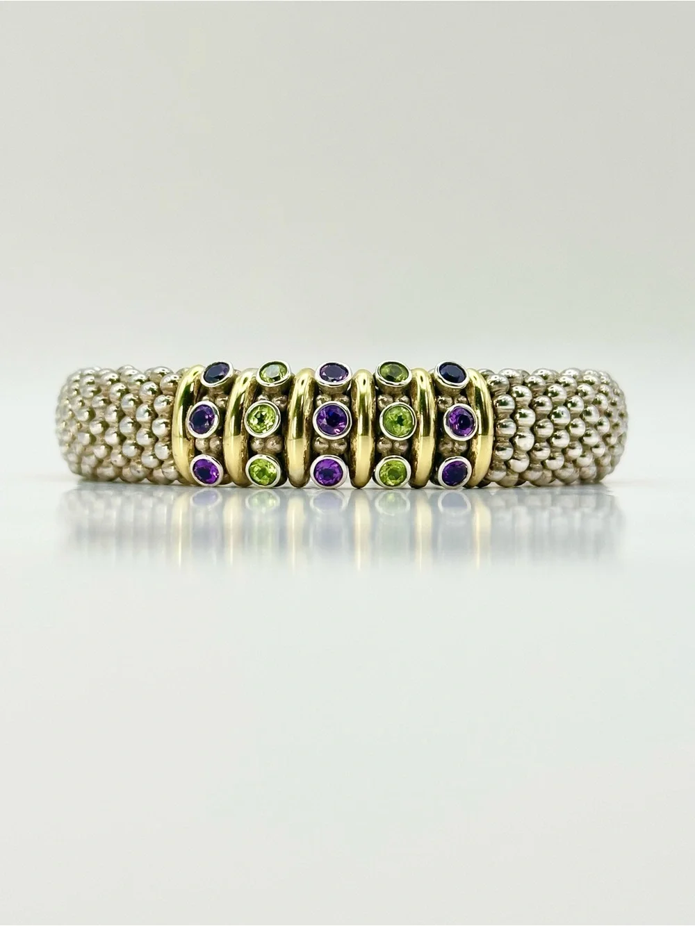Lagos Caviar Amethyst, Peridot Gemstone Two Tone Central Station Bracelet